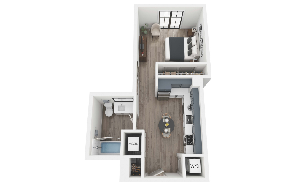 S1 - Studio floorplan layout with 1 bathroom and 466 square feet (3D)