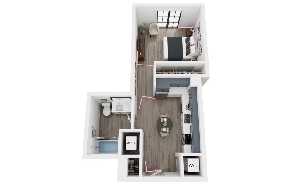 S1 - Studio floorplan layout with 1 bathroom and 466 square feet (3D)