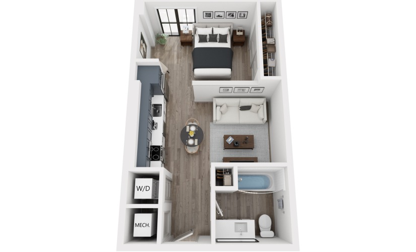 S3 - Studio floorplan layout with 1 bathroom and 501 square feet