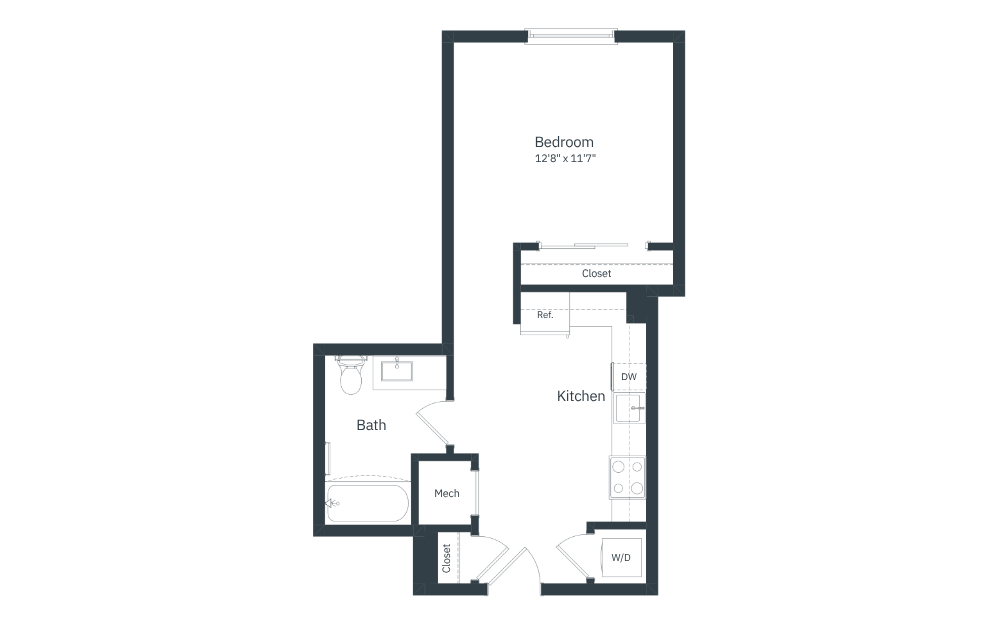 S1 - Studio floorplan layout with 1 bathroom and 466 square feet (2D)